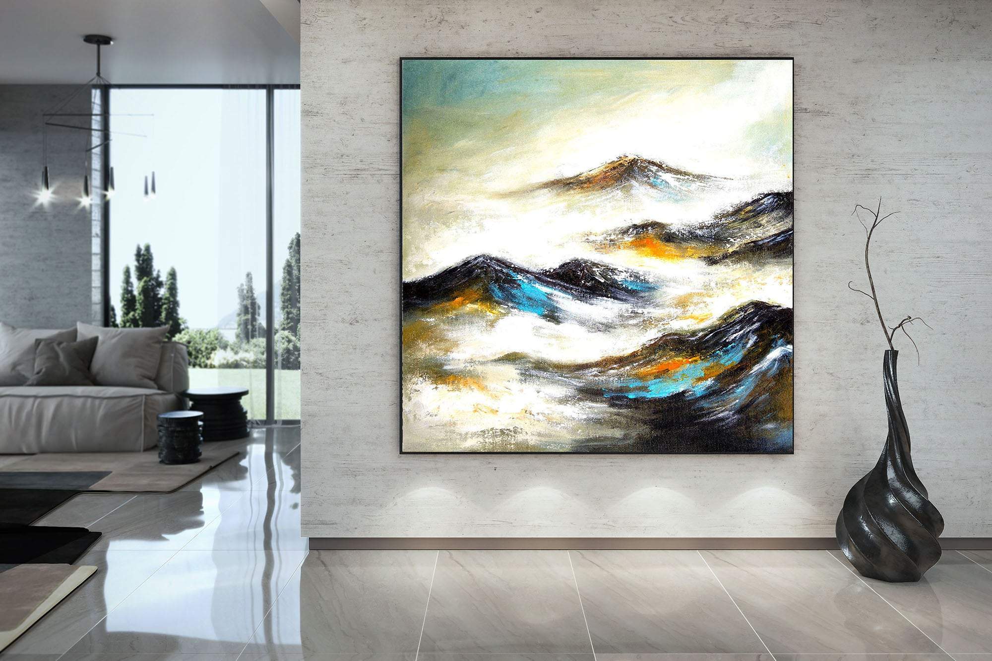 Large Landscape Painting, Original Oil Painting, Canvas Art, Modern Art,  Large Art, Spring Moutain Woods, Oil Painting Abstract, Wall Art