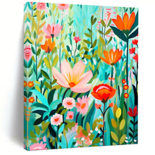 Load image into Gallery viewer, “Colorful Flat - Style Floral Field” - Modern Floral Art on Canvas DKH1595