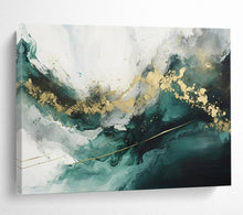 Load image into Gallery viewer, Emerald & Gold Flow Hand-Painted Abstract Acrylic Art for Bedroom Wall Art LargeART1616