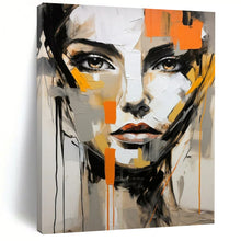 Load image into Gallery viewer, Abstract Expressionist Face Art, Gray - and - Orange Toned Painting for Edgy Bedroom & Artistic Lounge LargeART2215