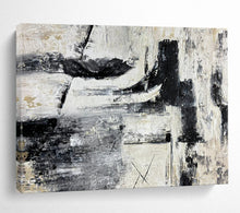 Load image into Gallery viewer, Hand - painted Black - and - White Abstract Blocks Acrylic Art for Modern Studio Apartment Accents LargeART1692