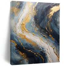 Load image into Gallery viewer, “Blue and Gold Marble - Like Abstract” - Modern Abstract Art on Canvas DKH1599