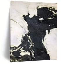 Load image into Gallery viewer, “Black - White Marble - Like Swirls” Abstract Painting on Canvas, Modern Entryway Decor DKH1046