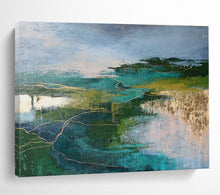 Load image into Gallery viewer, Green and Blue Abstract Landscape with Gold Accents for Modern Farmhouse & Art Gallery DKH129