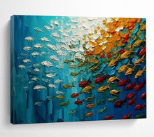 Load image into Gallery viewer, Hand - painted Vibrant Underwater Fish Swarm Acrylic Art for Lively Family Room Centers LargeART1689