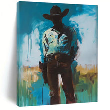 Load image into Gallery viewer, “Shadowed Cowboy Silhouette” – Atmospheric Figure Painting with Muted Tones DTP102