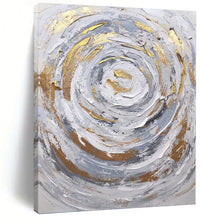 Load image into Gallery viewer, “Gilded Spiral Textured Abstract” - Grey, White, Gold Abstract Art on Canvas DKH1286
