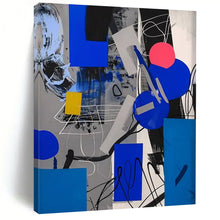 Load image into Gallery viewer, “Geometric Abstract in Blue, Gray, and Pink” – Modern Abstract Art with Clean Shapes DTP110