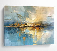 Load image into Gallery viewer, Geometric Cityscape Reflection in Blue Abstract acrylic painting DLZ050