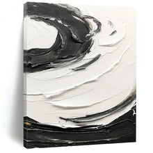 Load image into Gallery viewer, “Swirling Contrast” – Bold black and white impasto, circular motion DTP380