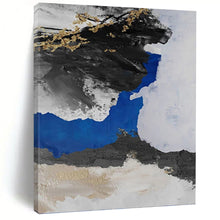 Load image into Gallery viewer, “Blue - Grey Abstract with Gold Twigs” - Blue, Grey, Black, Gold Abstract Art on Canvas DKH1231