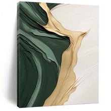 Load image into Gallery viewer, “Emerald Green & Gold Flowing Textures” - Luxe Abstract Art on Canvas DKH1496