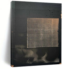 Load image into Gallery viewer, “Grid on Black” ,Black background with a textured, grid - patterned beige square. DTP306