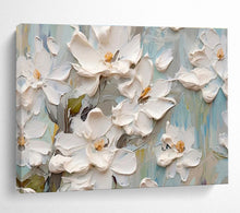 Load image into Gallery viewer, White Floral Textured Abstract Painting on Canvas - “Pure Blossoms” DKH686
