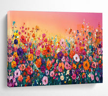 Load image into Gallery viewer, Colorful Flower Field Abstract Painting on Canvas - “Sunset Blooms” DKH680