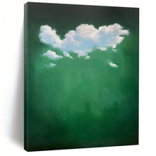 Load image into Gallery viewer, White Cloud Cluster on Green Abstract, Perfect for Nature - Themed Bedroom & Relaxing Reading Nook LargeART1990