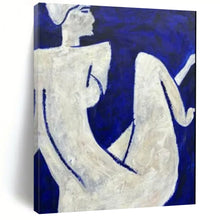 Load image into Gallery viewer, White Figures on Blue Abstract Art, Suited for Bohemian Living Room & Artistic Café LargeART2329