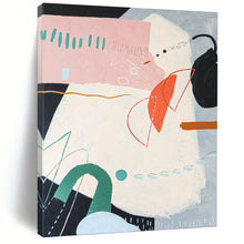 Load image into Gallery viewer, “Playful Shape Collage” - Pink, Green, Orange, Blue Whimsical Abstract Art on Canvas DKH1102