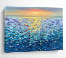 Load image into Gallery viewer, Seaside Sunset “Vibrant Horizon” Painting on Canvas, Luminous Ocean Art DKH855