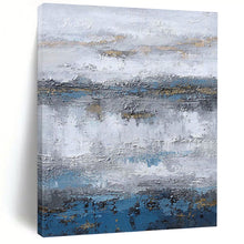Load image into Gallery viewer, “Grey - Blue Horizons with Gold Accents” - Grey, Blue, Gold Abstract Art on Canvas DKH1226
