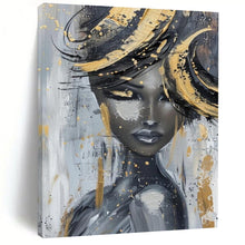 Load image into Gallery viewer, Gray - Toned Abstract Portrait, Gold - Splashed Art for Glamorous Dressing Room & Artistic Salon LargeART2196