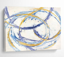 Load image into Gallery viewer, Circle Art “Blue - Gold Dance” Painting on Canvas, Dynamic Abstract Decor DKH847