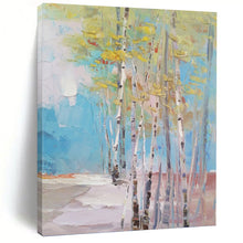 Load image into Gallery viewer, “Colorful Birch Grove Abstract” - Blue, Green, Yellow Landscape Art on Canvas DKH1300