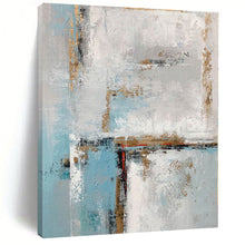 Load image into Gallery viewer, Large - Format Light Blue - Gray Gold Abstract Acrylic Art for Bedroom & Hotel Suite LargeART0375