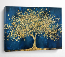 Load image into Gallery viewer, Blue & Gold Tree of Abundance Hand-Painted Abstract Acrylic Art for Dining Room Opulence LargeART1620