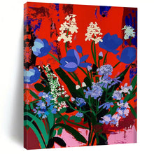 Load image into Gallery viewer, “Blue Blooms on Red” – Bold Floral Painting with Vibrant Color Contrast DTP101