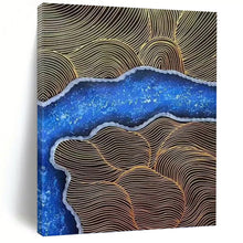 Load image into Gallery viewer, “Gold and Blue Abstract Wave” - Gold, Blue Abstract Art on Canvas DKH1345