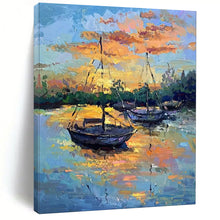 Load image into Gallery viewer, Colorful Sunset Sailboats Abstract Painting, Perfect for Tropical - Themed Living Room & Beach House Dining Area LargeART1882