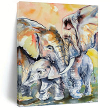 Load image into Gallery viewer, “Watercolor Elephant Family” - Impressionistic Animal Art on Canvas DKH1646