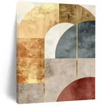 Load image into Gallery viewer, Geometric Gold & Earth - Tone Abstract Canvas Painting, Suited for Mid - Century Modern Living Room & Sophisticated Retail Boutique LargeART1246