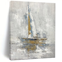 Load image into Gallery viewer, Gray, Blue & Gold Abstract Sailboat Art, Perfect for Nautical - Themed Study & Relaxing Sunroom LargeART1957