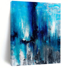 Load image into Gallery viewer, Hand - painted Large - scale Deep Blue Abstract Cascade Acrylic Art for Serene Bedrooms LargeART0024
