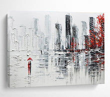 Load image into Gallery viewer, City Rain “Romantic Urban” Painting on Canvas, Impasto Cityscape Art DKH886