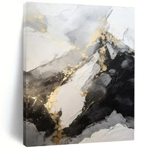 Load image into Gallery viewer, Gray - Gold Abstract Peaks Art for Mountain Lodge & Luxury Home Office LargeART0871