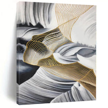 Load image into Gallery viewer, Enormous Black - White - Gold Wavy Abstract Acrylic for Luxury Penthouse & High - End Boutique LargeART0351