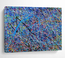 Load image into Gallery viewer, Hand - painted Blue Background Colorful Lines Acrylic Art for Creative Studio Spaces LargeART1726