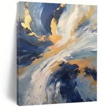 Load image into Gallery viewer, Blue & Gold Swirl Abstract Canvas Painting, Perfect for Coastal Bedroom & Luxury Spa Lounge LargeART1265