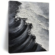 Load image into Gallery viewer, Black & White Textured Wave Abstract Painting, Ideal for Coastal - Inspired Living Room & Modern Office LargeART1484