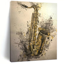 Load image into Gallery viewer, “Saxophone in Watercolor Splashes” - Abstract Musical Art on Canvas DKH1640
