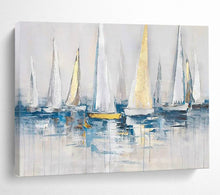 Load image into Gallery viewer, “Sailboats on Water” - Impressionistic Abstract Acrylic, Ideal for Coastal Dining Room and Yacht Club DLZ257