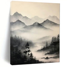 Load image into Gallery viewer, Monochromatic Ink - Wash Mountain Abstract Painting, Perfect for Zen - Inspired Living Room & Traditional Study LargeART1917