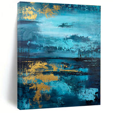 Load image into Gallery viewer, Large - Format Blue - Gold Lake Reflection Art for Lakeside Home & Luxury Hotel LargeART0446