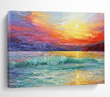 Load image into Gallery viewer, Seaside Sunset “Vibrant Horizon” Painting on Canvas, Luminous Maritime Art DKH892