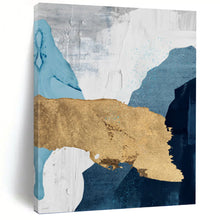 Load image into Gallery viewer, “Blue, White & Gold Abstract” - Luxe Abstract Art on Canvas DKH1527