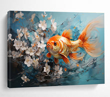 Load image into Gallery viewer, Vivid Goldfish and Flowers Painting on Canvas - “Elegant Aquatic Beauty” DKH764