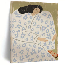 Load image into Gallery viewer, “Floral - Clad Resting Figure” - Green, Blue, White Abstract Figural Art on Canvas DKH1146